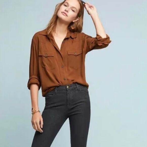 FYRE Addie Women's Button Collared Shirt Toffee Brown Western Top Sz: M - Picture 1 of 9